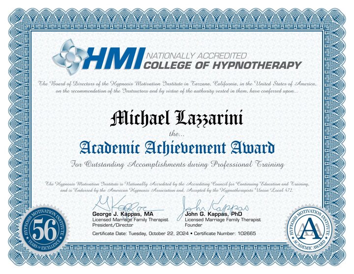 Academic Achievement Award presented to Michael Lazzarini by HMI