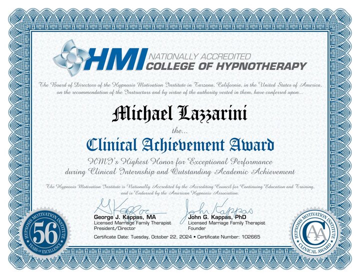 Clinical Achievement Award presented to Michael Lazzarini by HMI